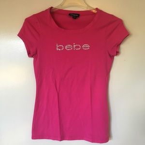 Bebe Logo Swarovski Tee in Pink
